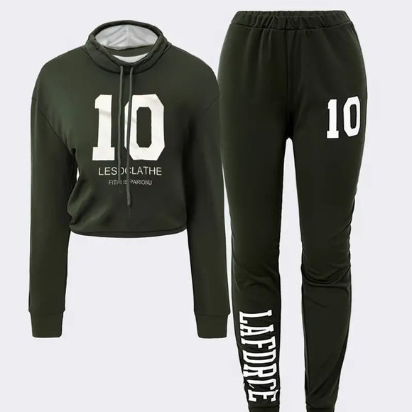 Plus Size Casual Outfits Set, Women's Plus Number & Letter Print Long Sleeve - Picture 2 of 4